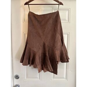 Vintage Newport News 100% Suede Ruffle Skirt – Chocolate Brown – Size 10